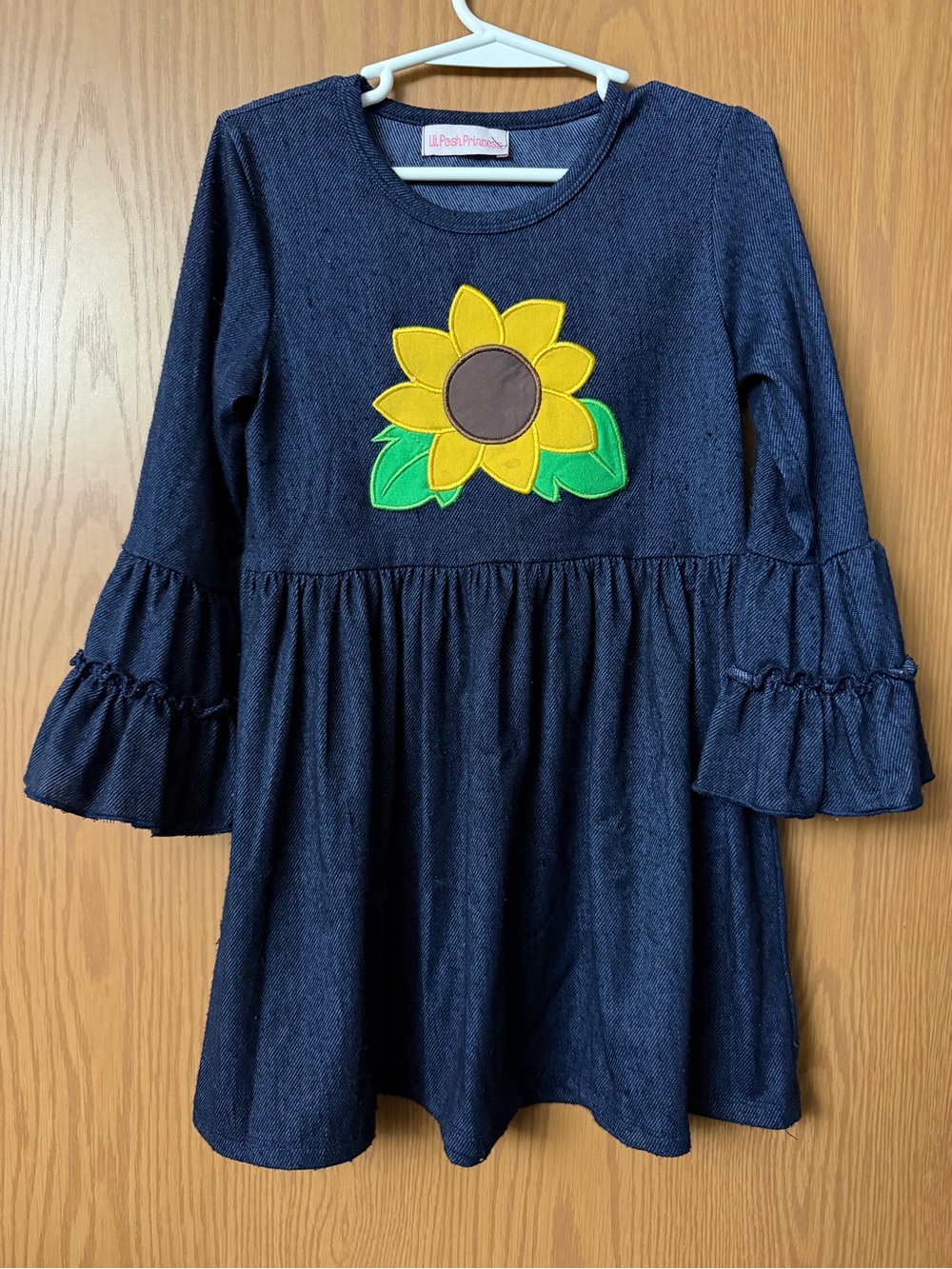 Lil Posh Princess Girls XL Sunflower Denim Look Ruffle Dress